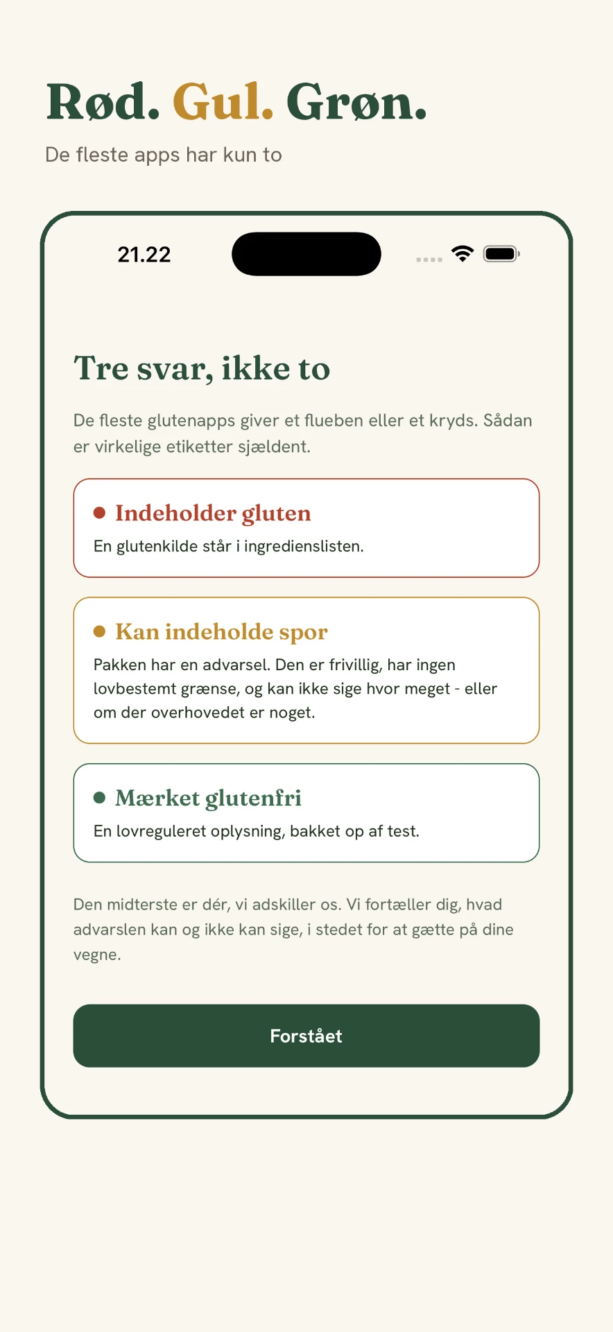 GlutenTrace: tre svar - rød, gul og grøn